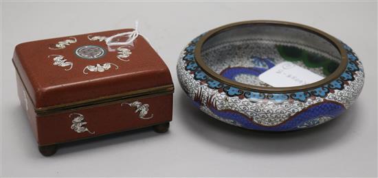 A Chinese cloisonne enamel bowl and a similar box
